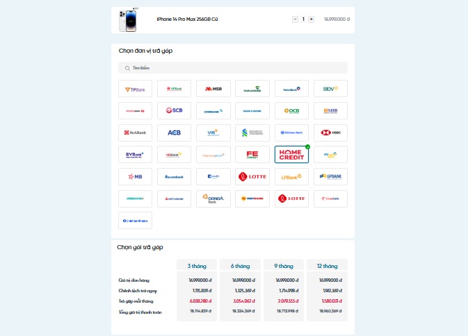 Cách mua trả góp điện thoại qua thẻ tín dụng