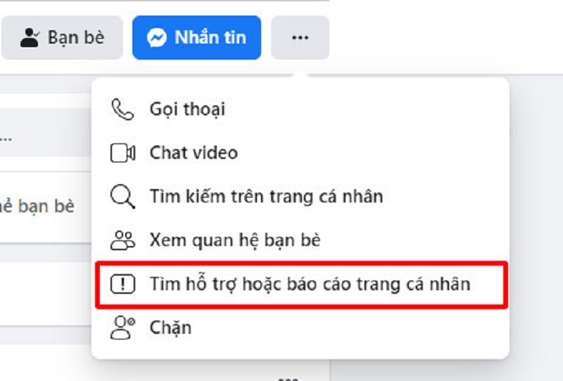 Nhờ bạn bè báo cáo trang cá nhân