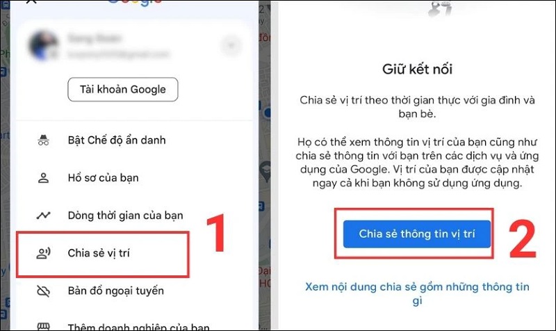 Chọn “Chia sẻ vị trí” rồi nhấn “Chia sẻ thông tin vị trí” để tiếp tục.
