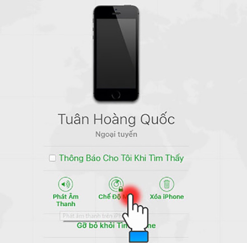 Kích hoạt “Chế độ mất” để khóa iPhone từ xa và hiển thị thông tin liên hệ.