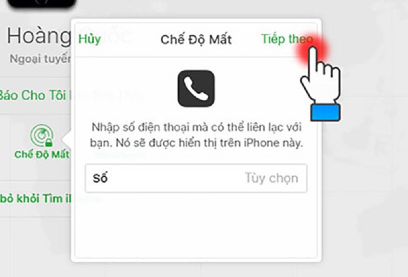 Nhập số điện thoại để người nhặt liên hệ, sau đó nhấn “Tiếp theo” để tiếp tục