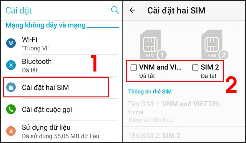Cách bật chế độ 2 Sim trên máy Android