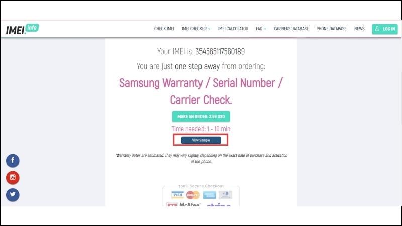 Cách kiểm tra thời gian bảo hành điện thoại Samsung bằng IMEI