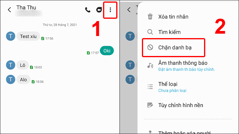 Cách chặn số liên hệ trong tin nhắn điện thoại Samsung