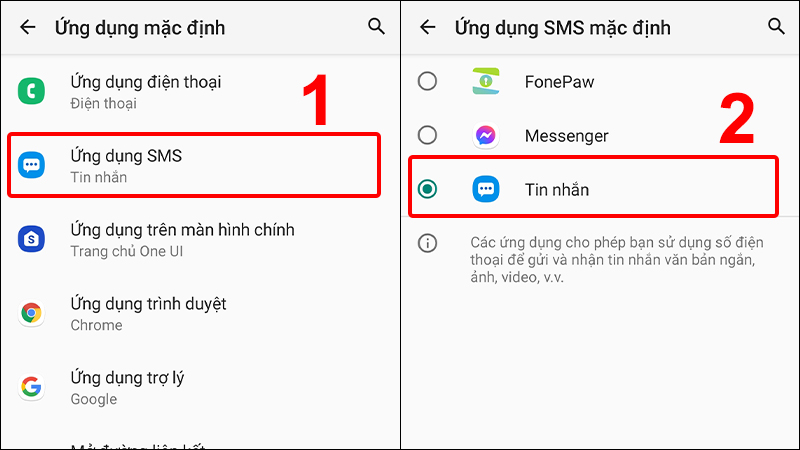 Cách đặt ứng dụng SMS mặc định Samsung