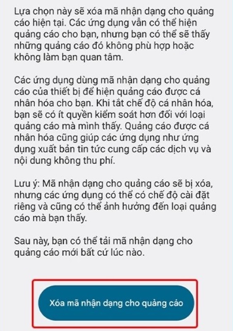 Xóa nhận dạng quảng cáo trên điện thoại samsung