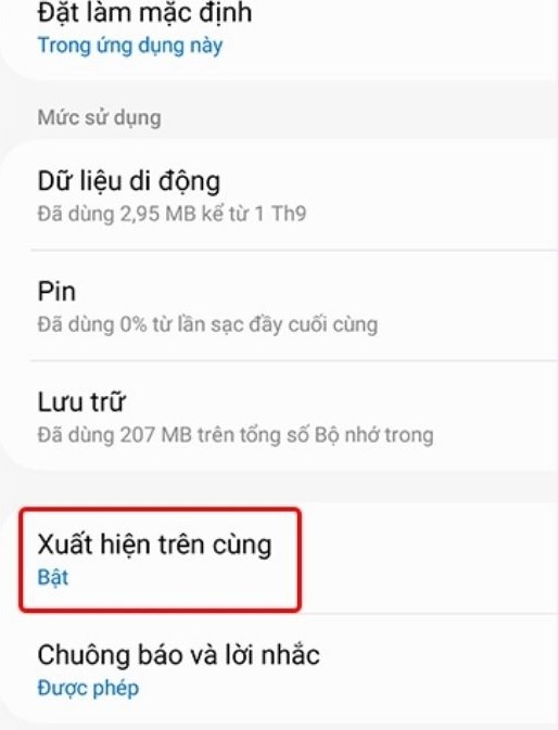 Chặn quyền xuất hiện trên cùng của ứng dụng sam sung