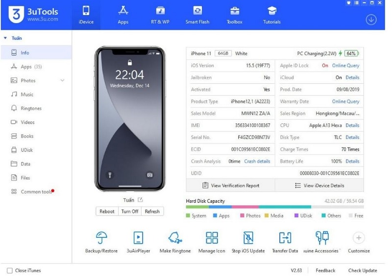 Kết nối điện thoại với máy tính qua phần mềm 3uTools