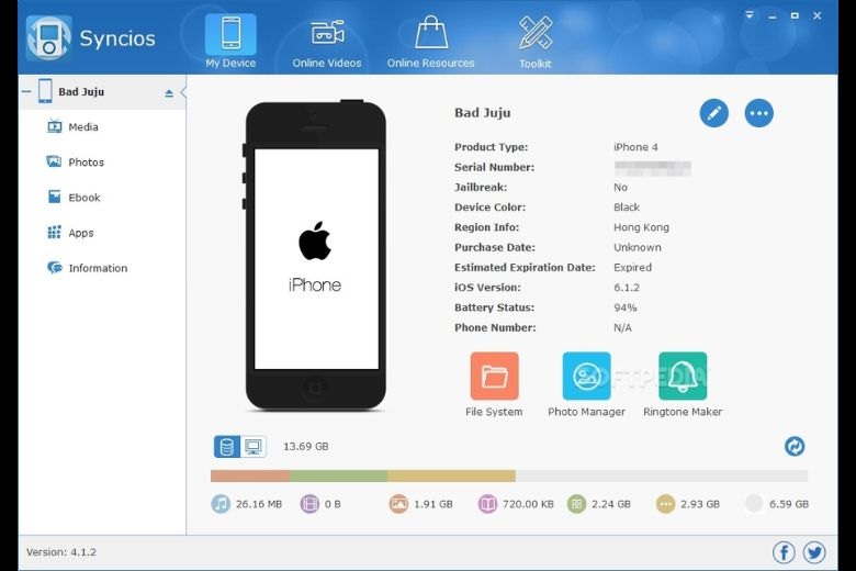 Phần mềm Syncios kết nối iPhone với máy tính