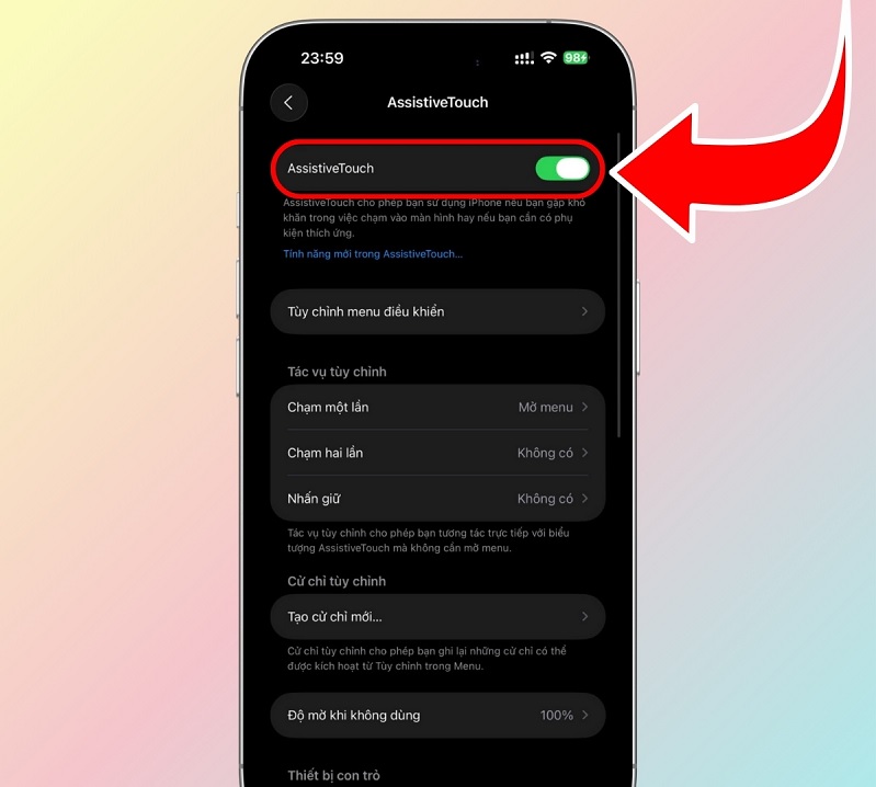 Cách bật tắt chế độ im lặng trên iPhone 17 bằng AssistiveTouch