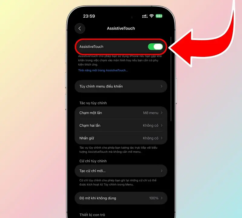 Cách bật tắt chế độ im lặng trên iPhone 17 bằng AssistiveTouch