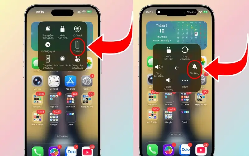 Cách bật tắt chế độ im lặng trên iPhone 17 bằng AssistiveTouch