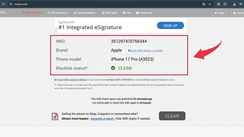 Kiểm tra iMei trên iPhone 17 Pro Max
