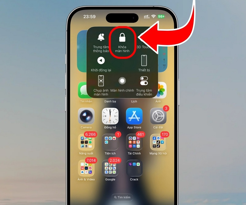 Sử dụng nút home ảo tắt màn hình iPhone 17 Pro Max