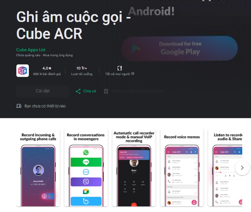 Phần mềm Cube ACR ghi âm cuộc gọi Zalo trên điện thoại Android
