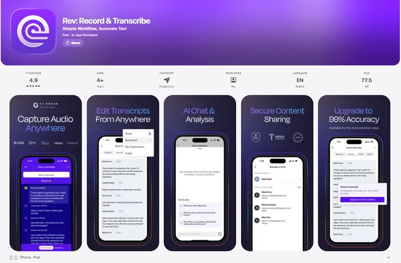 Ghi âm cuộc gọi zalo qua phần mềm Rev: Record & Transcribe