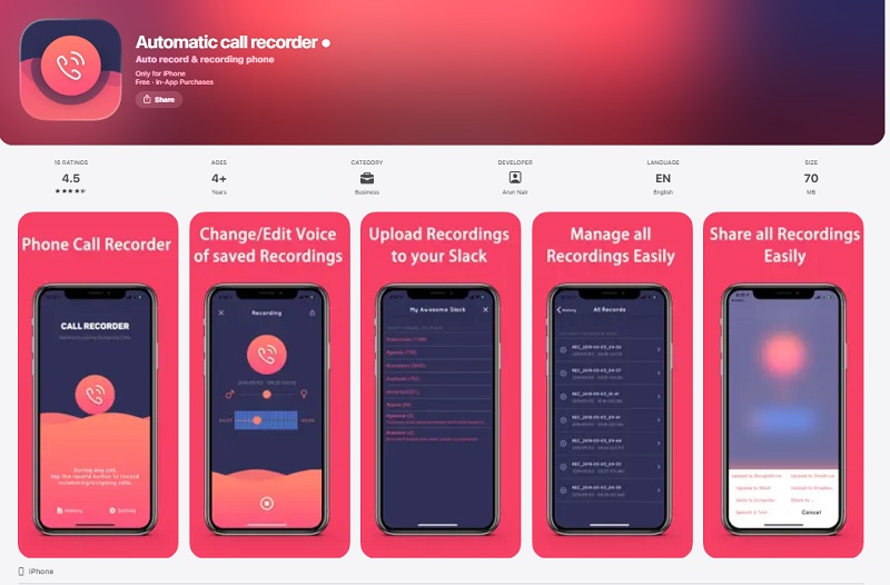 Automatic Call Recorder - Phần mềm ghi âm cuộc gọi trên iPhone