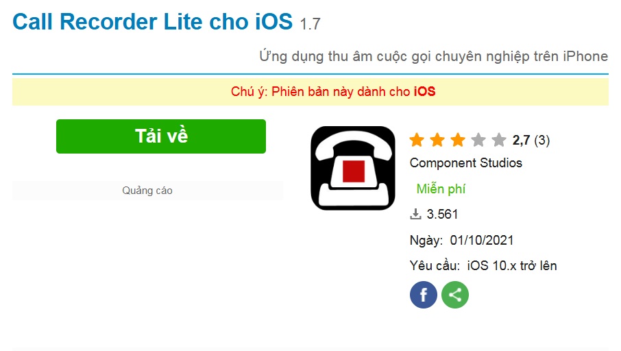 Call Recorder Lite - Phần mềm ghi âm cuộc gọi trên iPhone