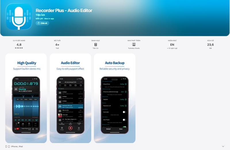 Recorder Plus - Phần mềm ghi âm cuộc gọi trên iPhone