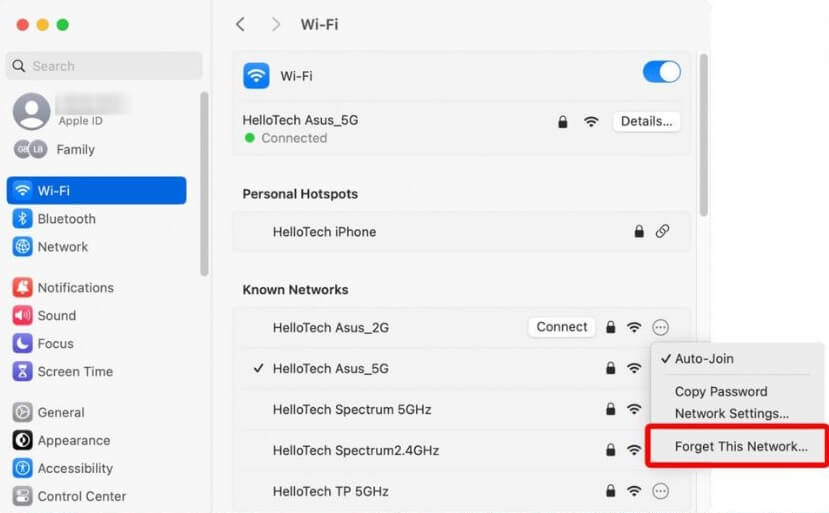 Cách quên WiFi trên MacBook