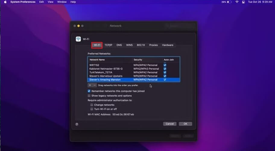 Cách quên WiFi trên MacBook
