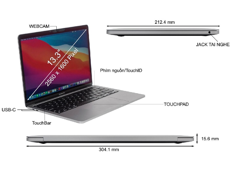 Kích thước MacBook Air M2 13 inch