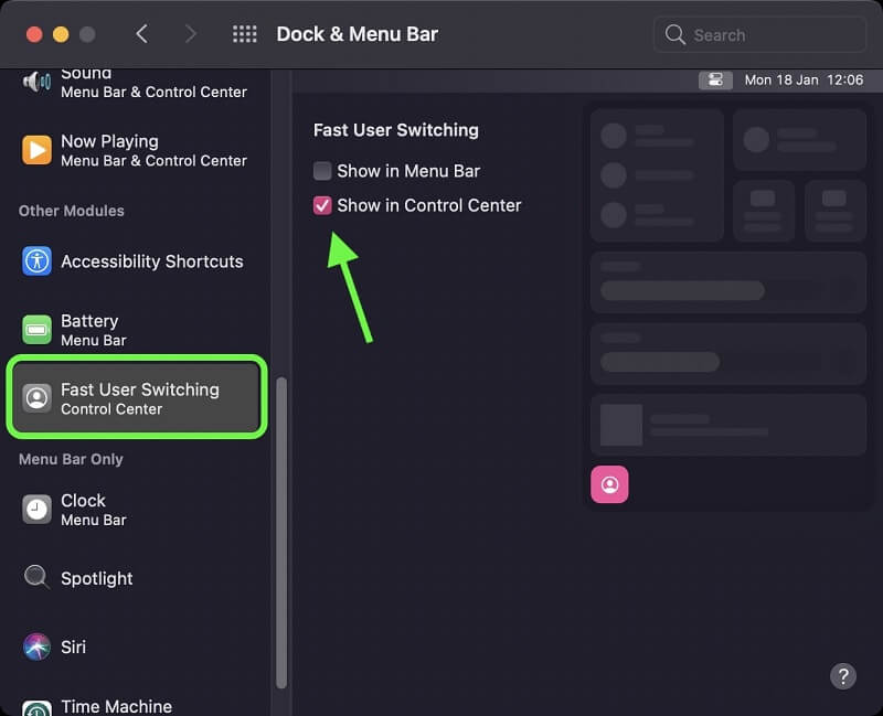 Tính năng khóa màn hình với Fast User Switching