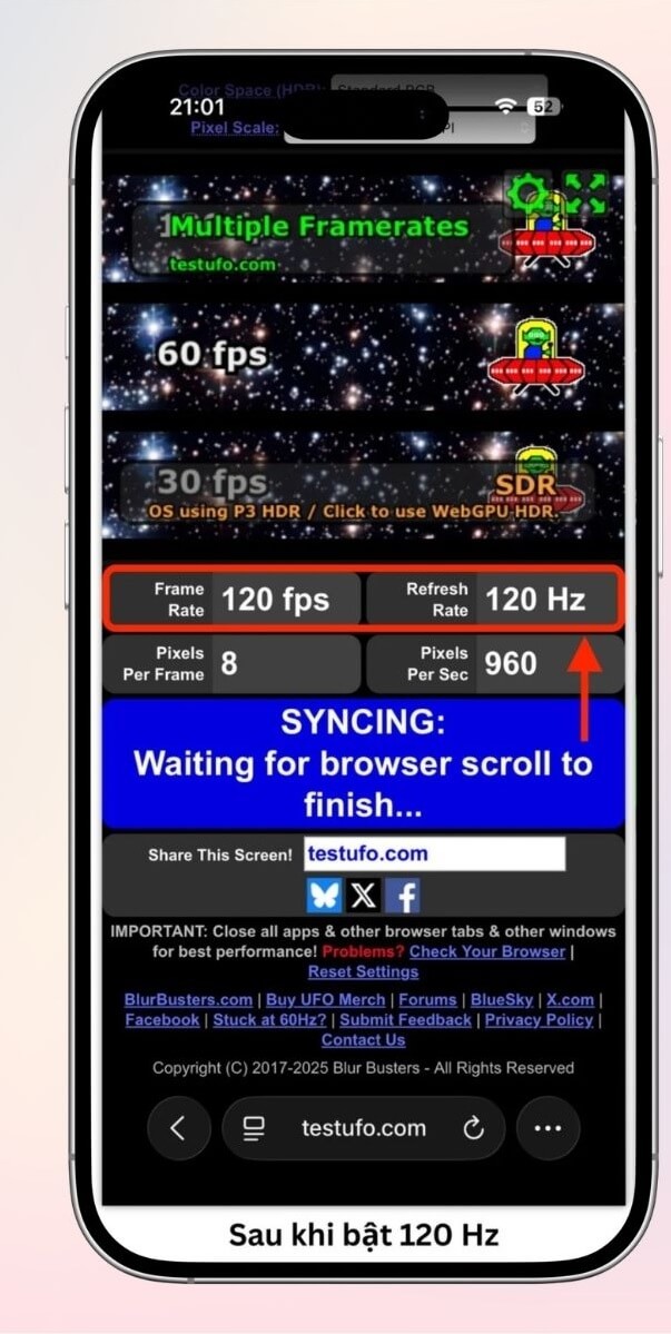 Cách kích hoạt 120Hz trên trình duyệt Safari trên iPhone