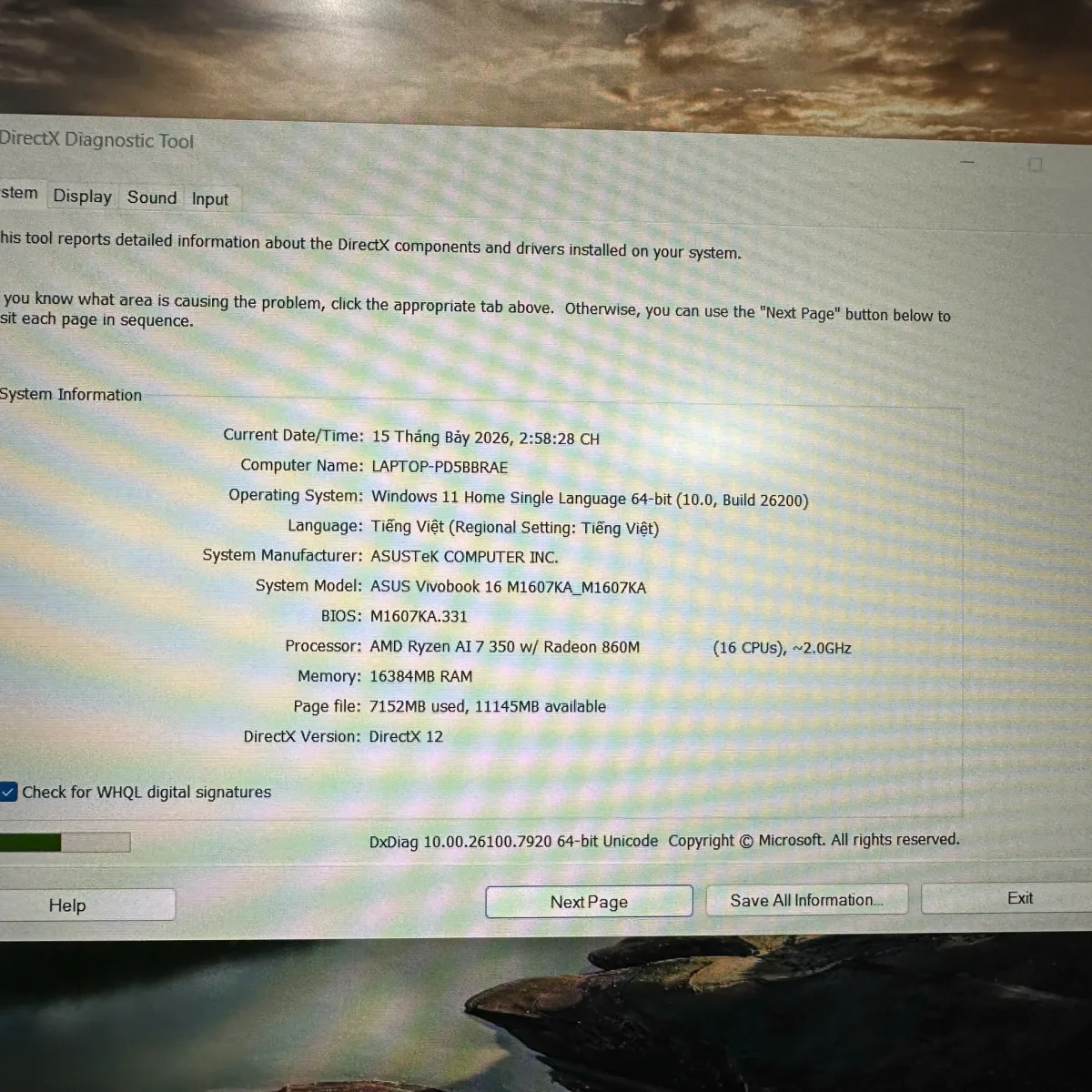 Asus Vivobook M1607KA-MB091WS Ryzen AI 7 350/16GB/512GB/16"/W11+HS24+OS365 Bạc Cũ