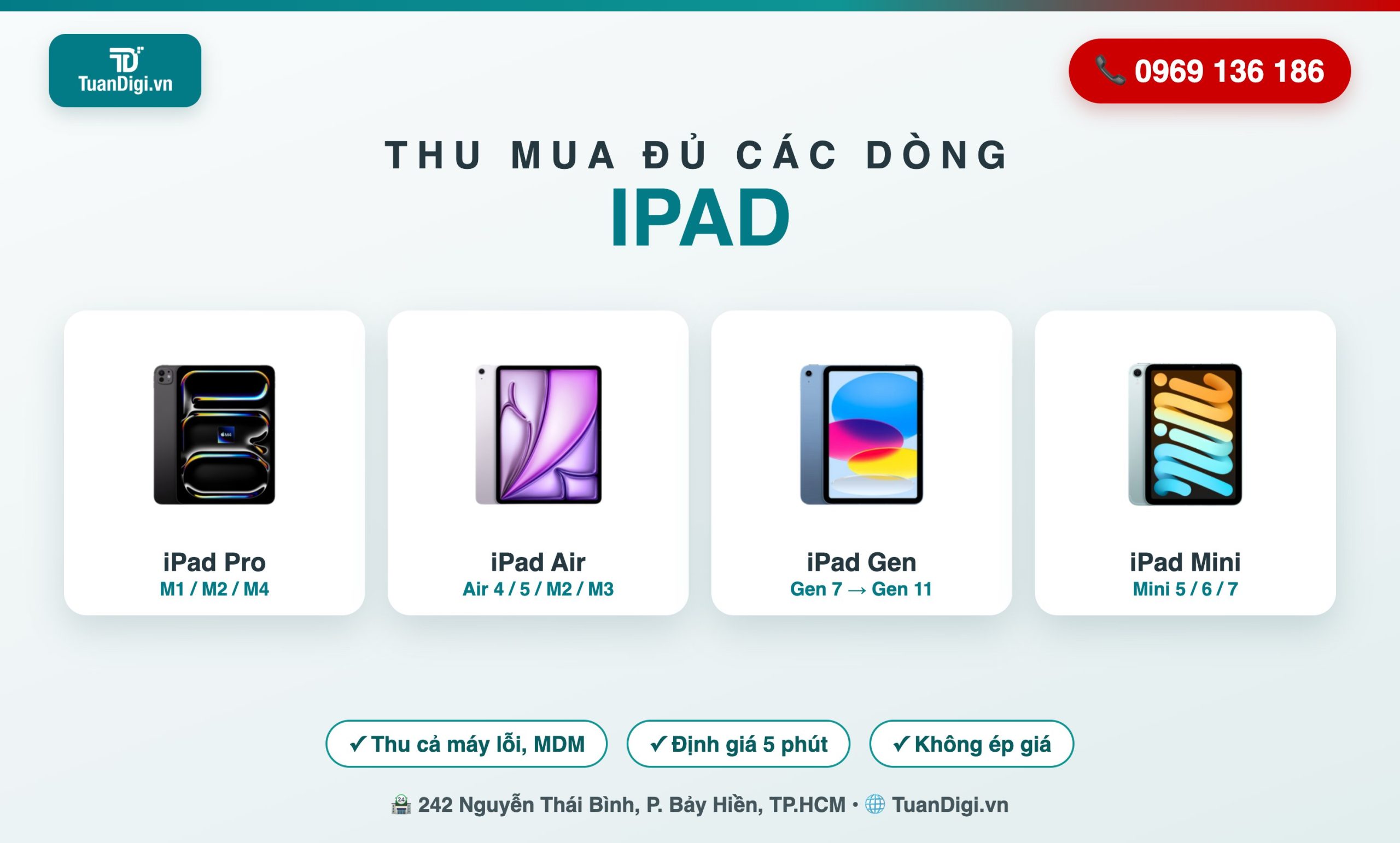 Các dòng iPad thu mua - TuanDigi Các dòng iPad TuanDigi thu mua: iPad Pro, Air, Gen, Mini - TP.HCM