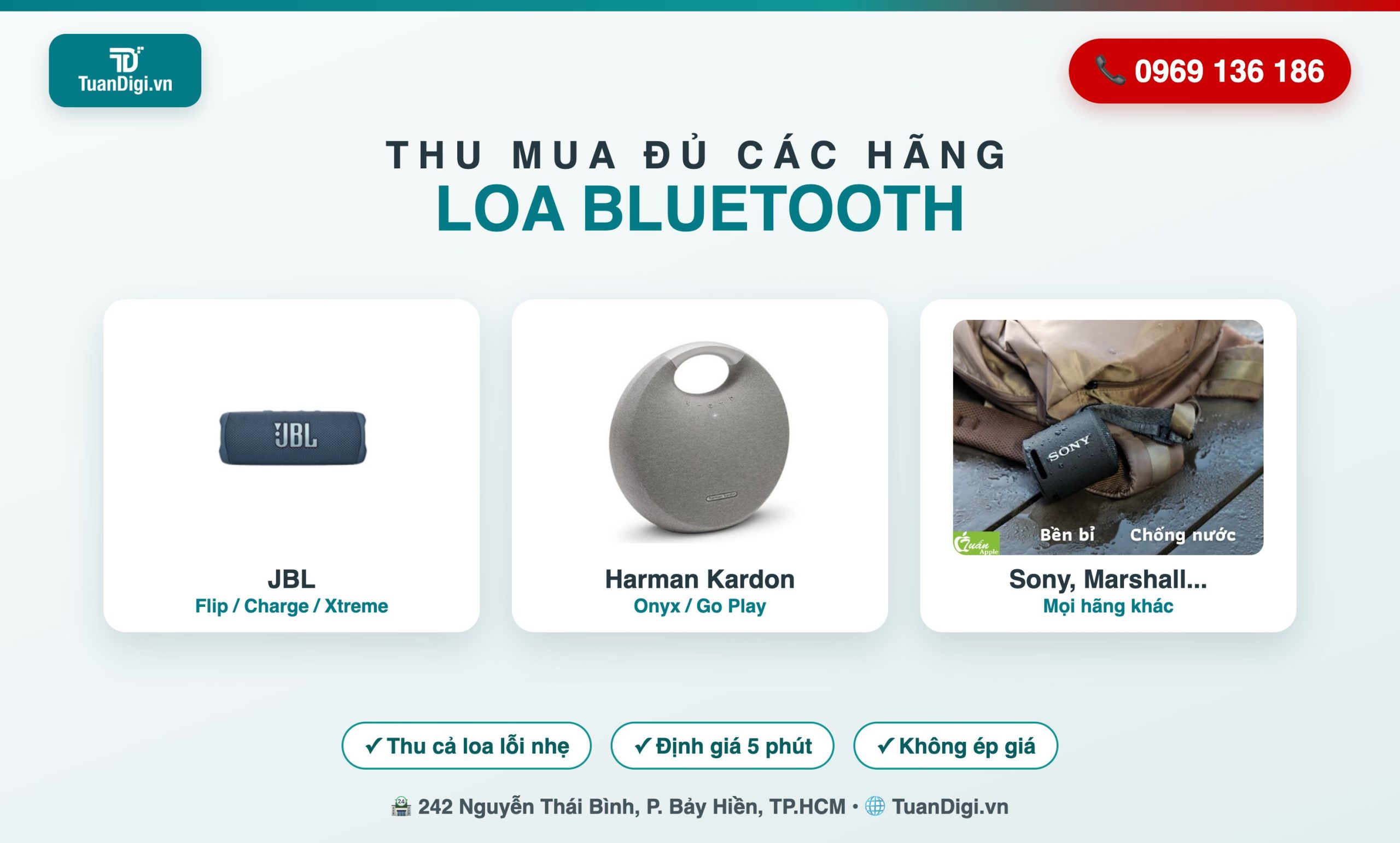 Các hãng loa Bluetooth TuanDigi thu mua: JBL, Harman Kardon, Sony, Marshall