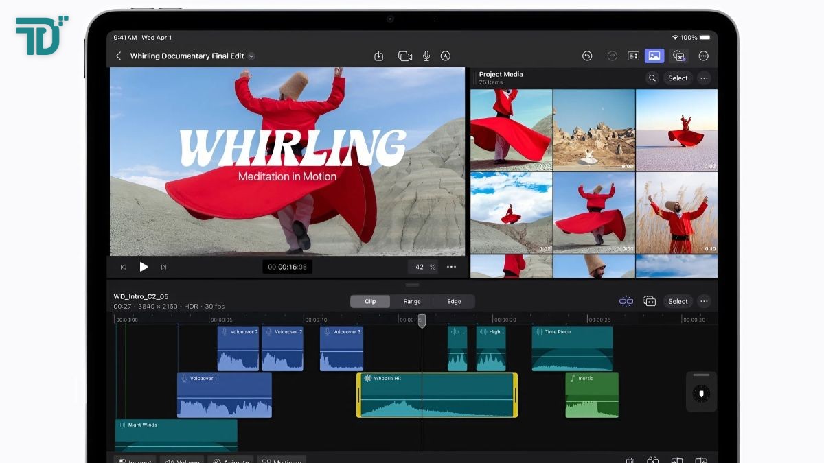 Màn hình Liquid Retina iPad Air 8 M4 dựng video 4K - TuanDigi