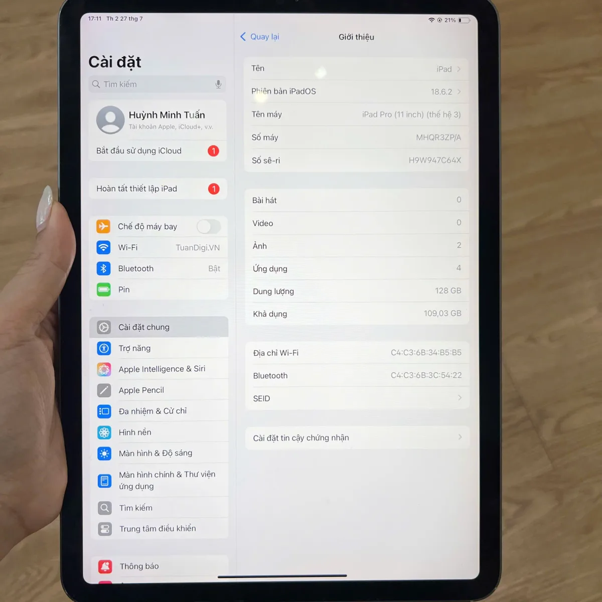 Ipad Pro 11inch M1 128GB Wifi Cũ