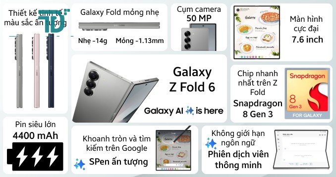 Samsung Galaxy Z Fold6 pin 4400mAh S-Pen Galaxy AI - TuanDigi