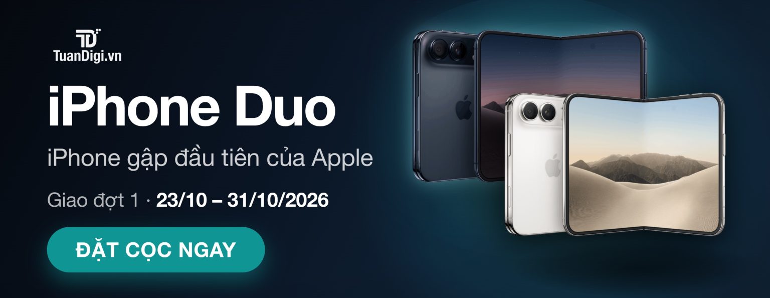 Đặt cọc iPhone Duo chính hãng VN/A hai màu Trắng Ánh Sao và Trời Đêm tại TuanDigi, giao đợt 1 từ 23/10/2026