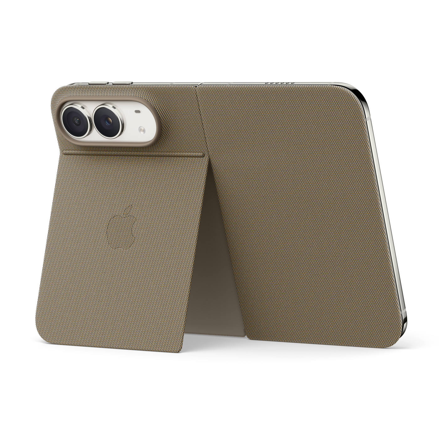 Ốp Folio có Chân Đế cho iPhone Duo màu Nâu Xám đang dựng làm chân đế