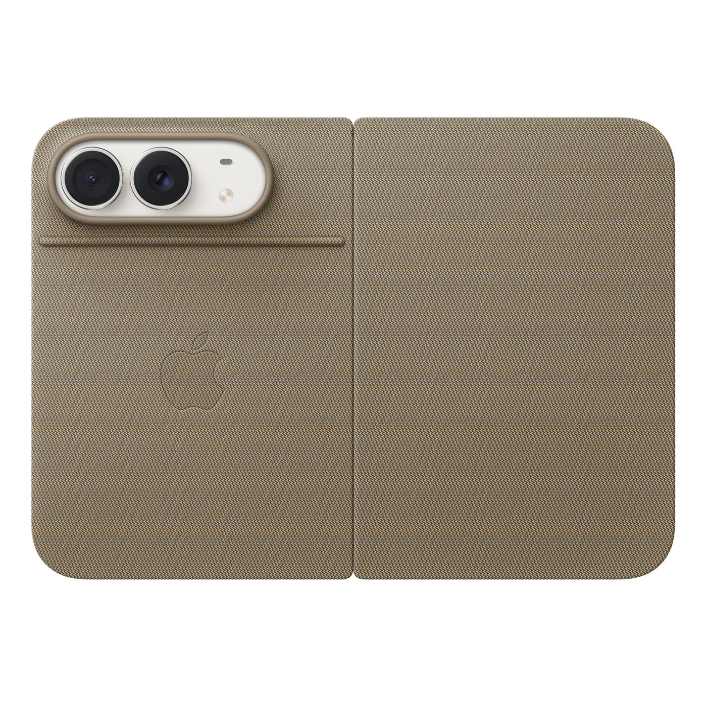 Ốp Folio iPhone Duo Nâu Xám gập phẳng, nhìn mặt lưng vải TechWoven Ốp Folio iPhone Duo Nâu Xám gập phẳng, nhìn mặt lưng vải TechWoven