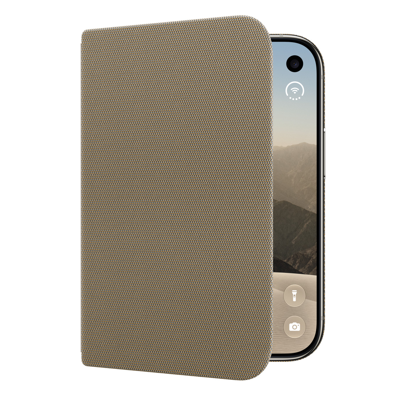 Ốp Folio iPhone Duo Nâu Xám mở nắp, để lộ màn hình Ốp Folio iPhone Duo Nâu Xám mở nắp, để lộ màn hình