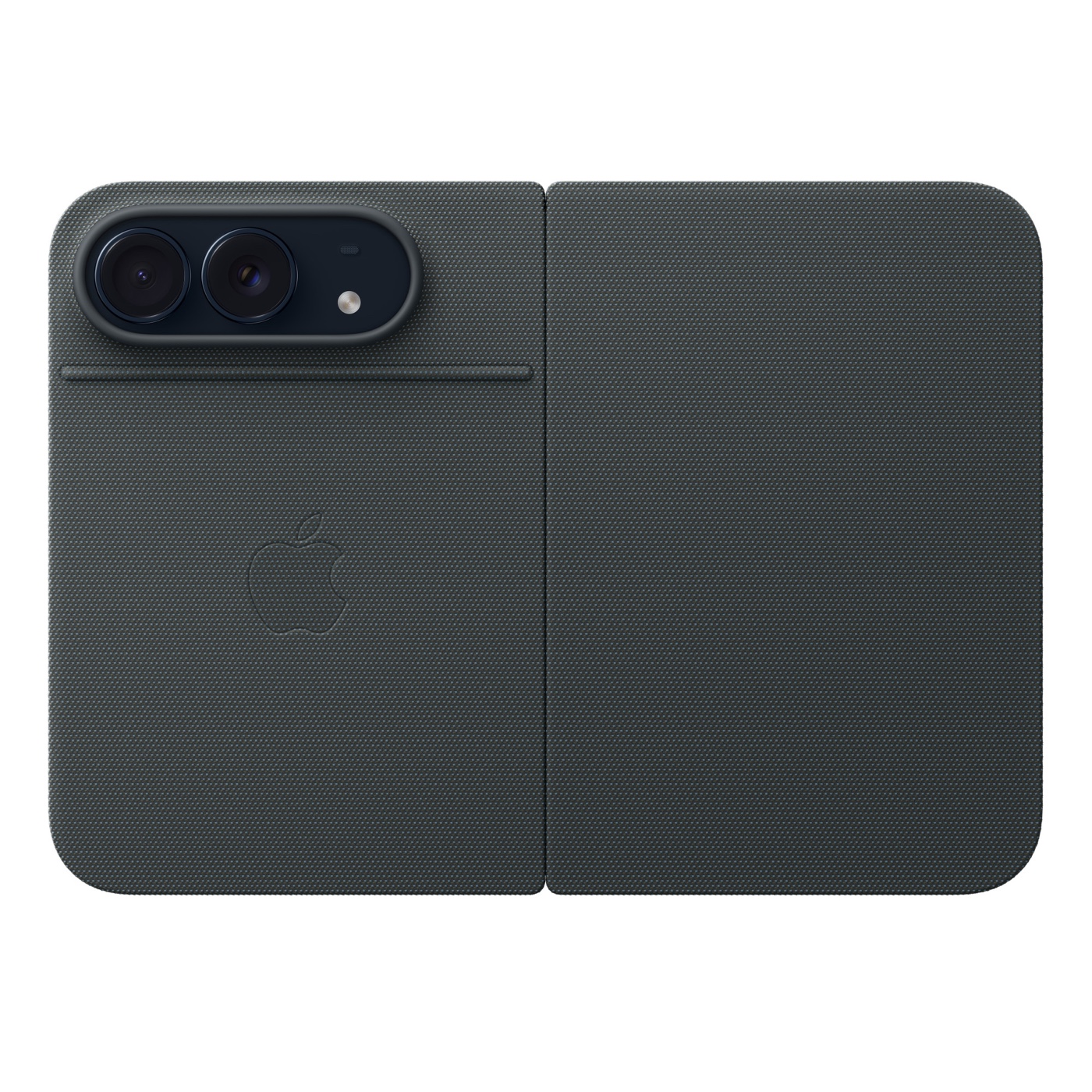 Ốp Folio iPhone Duo Xanh Navy mặt lưng Ốp Folio iPhone Duo Xanh Navy gập phẳng, nhìn mặt lưng vải TechWoven