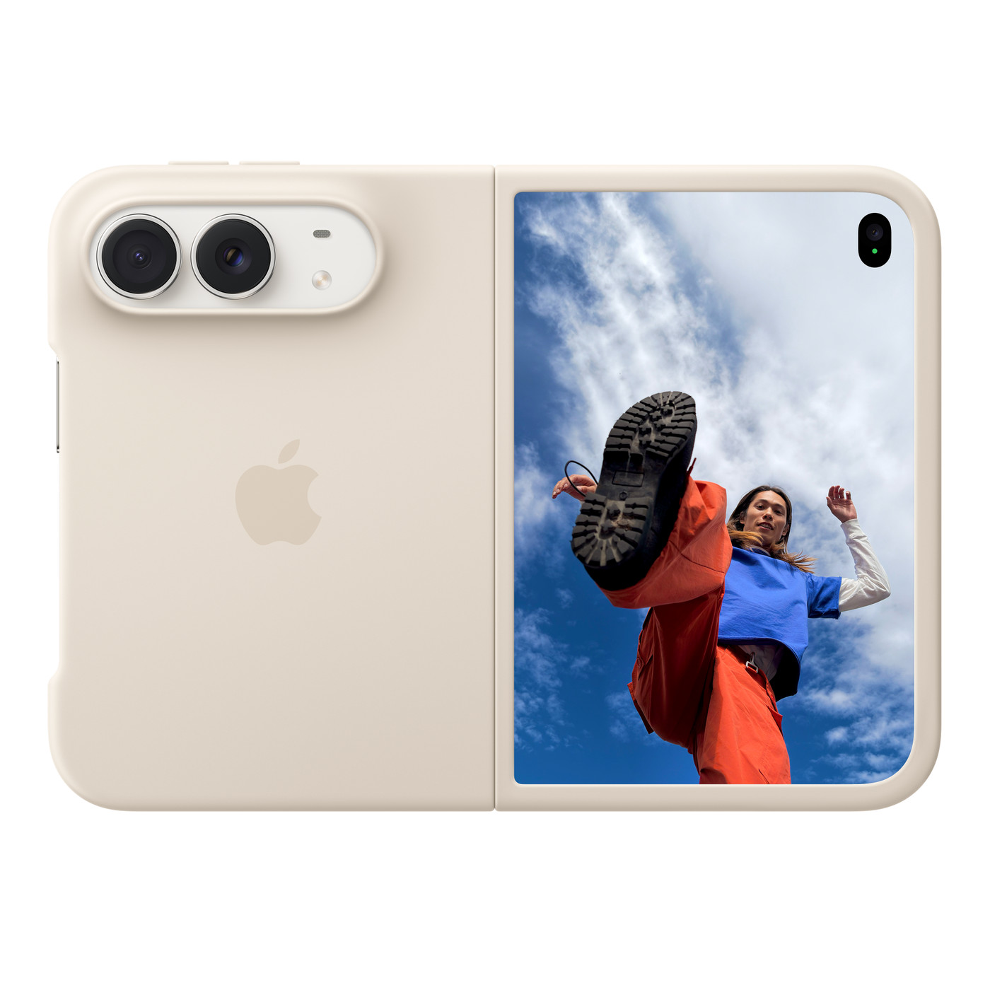 Ốp Lưng iPhone Duo màu Be Cát chính hãng Apple, máy gập nhìn mặt lưng và màn hình ngoài